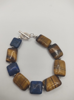 Imagem do pulseira pastilha, olho de tigre e lápis-lazuli natural