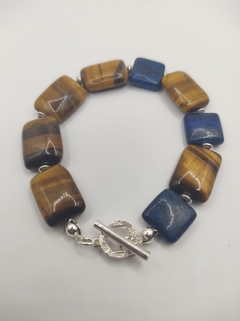 pulseira pastilha, olho de tigre e lápis-lazuli natural - comprar online