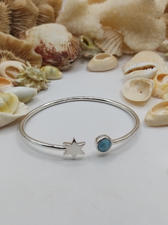 Bracelete larimar com estrela - luzdeprata