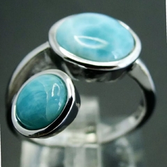 anel larimar natural 2 pedras