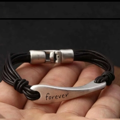 Pulseira couro e prata forever na internet