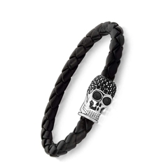 Pulseira skull couro e prata - comprar online