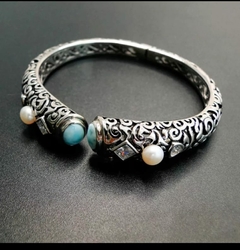 bracelete articulado larimar, topázio e perola