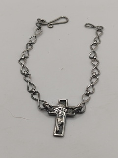 Pulseira face d Cristo na cruz prata oxidada na internet