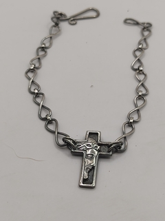 Pulseira face d Cristo na cruz prata oxidada - comprar online