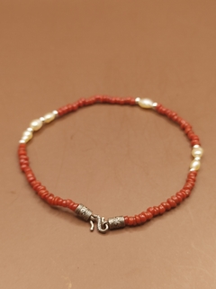 Pulseira coral pérola e prata - luzdeprata