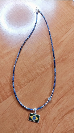 choker bandeira Brasil lapis-lazuli Prata 925