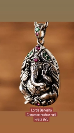 pingente lord Ganesha esmeralda e rubi - comprar online