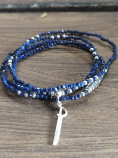 colar lapis-lazuli natural facetado Ogum - loja online