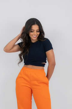Cropped Canelado Faixa Cruzada Manga Curta - comprar online