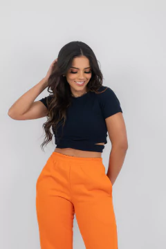 Cropped Canelado Faixa Cruzada Manga Curta - comprar online