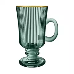 XÍCARA CAPUCCINO VERDE COM BORDA DOURADA