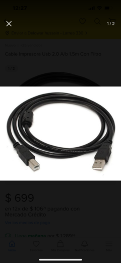 Cable Impresora Usb 2.0 A/b 1.5m Con Filtro - comprar online