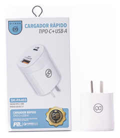 Cargador CABEZAL USB QC3.0 y USB Tipo C PD20W DITRON SK-PA403