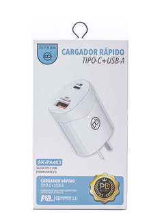 Cargador CABEZAL USB QC3.0 y USB Tipo C PD20W DITRON SK-PA403 en internet