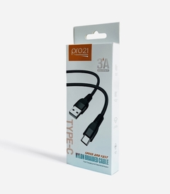 Cable USB TIPO-C 3A TURBO carga rápida NYLON MALLADO Pro21 en caja