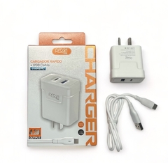 Cargador Pro21 4.3A USB+Tipo-C con cable Tipo-C desmontable