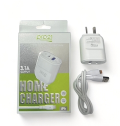 Cargador Pro21 iPhone 3.1A USB+Tipo-C con cable Lightning desmontable