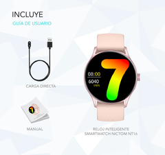 Reloj Smartwatch Nictom Nt16 REDONDO Malla Goma Resist. al Agua llamadas Bt color NEGRO o ROSA en internet