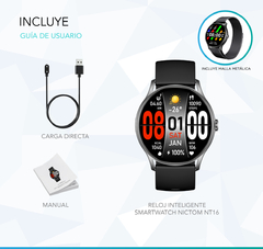 Reloj Smartwatch Nictom Nt16 REDONDO 2 Mallas Goma y Metálica Resist. al Agua llamadas Bt color NEGRO - Star Mayorista