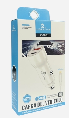 Cargador de auto USB+C Con Cable iPhone 38W Carga Rapida LEGATUS LC-4805 en internet