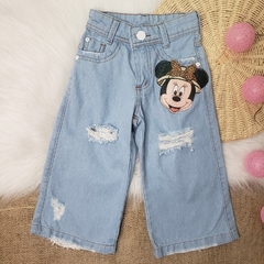 Calça Infantil Jeans Wide Leg Minnie