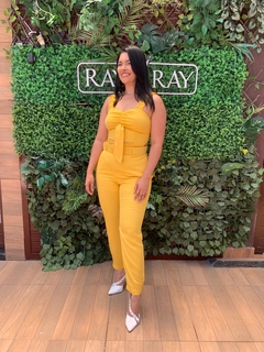 Calça Alfaiataria Elastico Perna Amarelo
