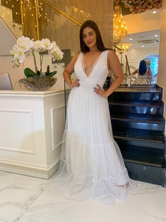 Vestido Longo Gloss Glíter Adriana Branco Aluguel