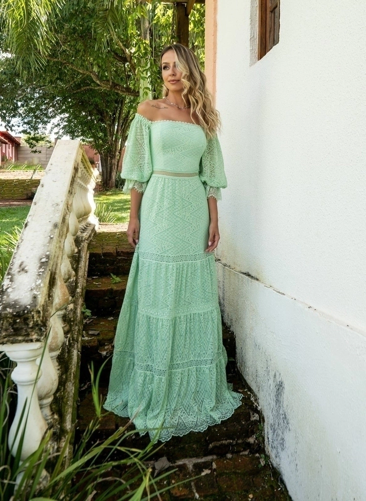 Vestido Longo Ombro A Ombro Camila Acquamarine