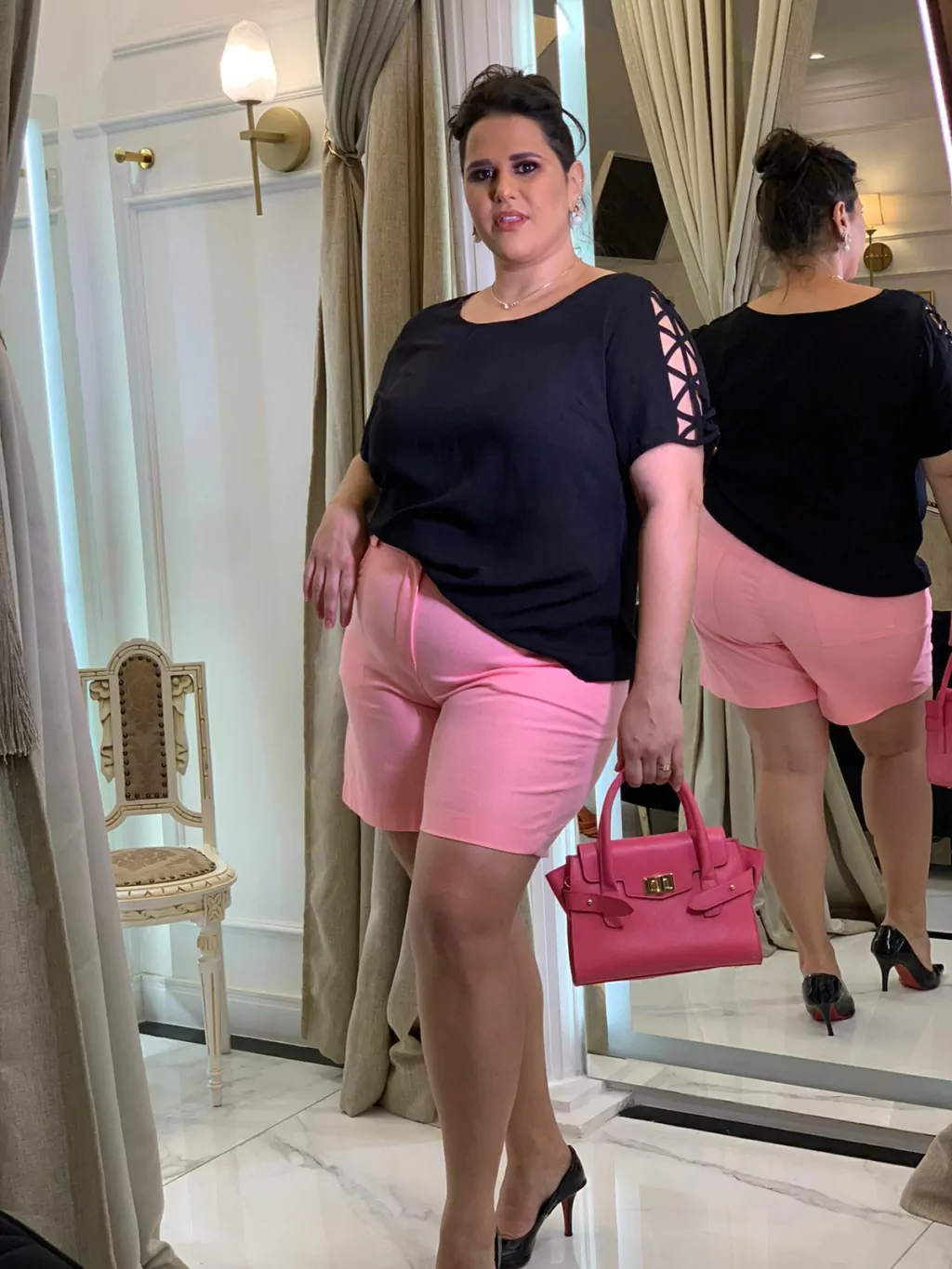 Shorts Sarja Com Bolsos Rosa