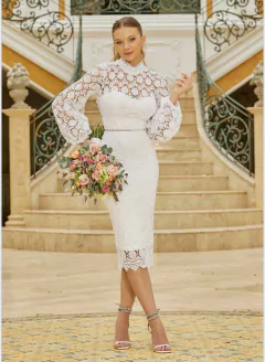 Vestido Midi Em Guipir Noivas