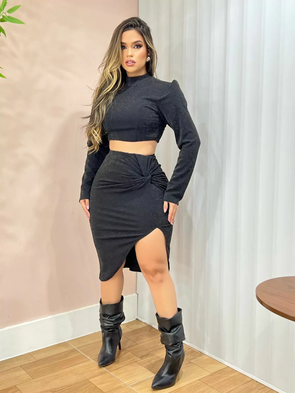 Conjunto Saia/Cropped Manga Taty