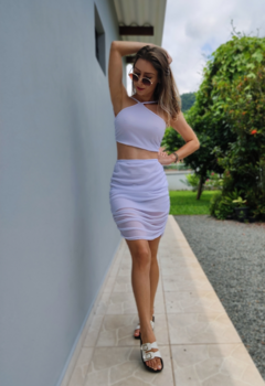 Conjunto, cropped e saia, tecido crepe dior, look balada/festa