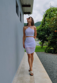 Conjunto, cropped e saia, tecido crepe dior, look balada/festa