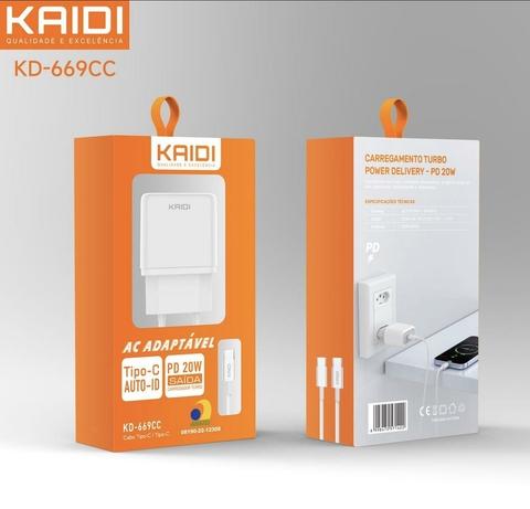 Carregador Turbo 20W KD-669CC USB Tipo-C