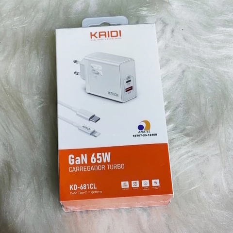 Carregador Turbo GaN 65W Kaidi com cabo Lightning iOS KD-681CL - comprar online