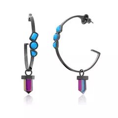 Brinco Argola Climat - RN Turquesa e Cristal Multicolorido