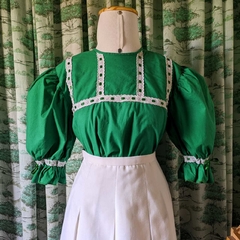camisa verde mangas bufantes - M - Roupas, decoração e acessórios VINTAGE - Legado Brechó