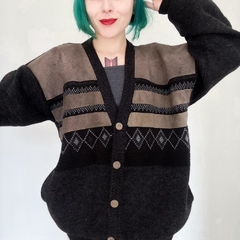 casaco vintage couro e lã - M/G - loja online
