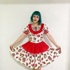 vestido típico floral red - G
