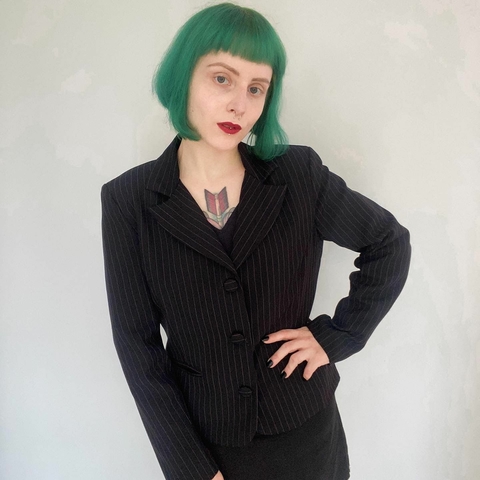 blazer risca de giz rosa - M