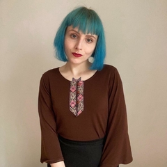 blusa marrom manga longa - M - comprar online