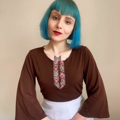 blusa marrom manga longa - M - comprar online