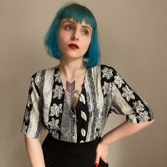 camisa vintage floral p&b - M - loja online
