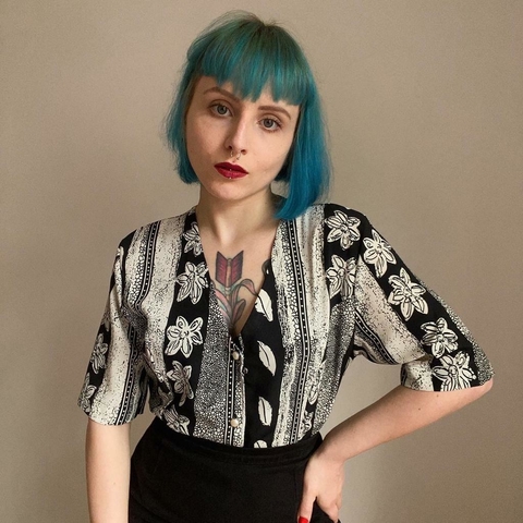 camisa vintage floral p&b - M