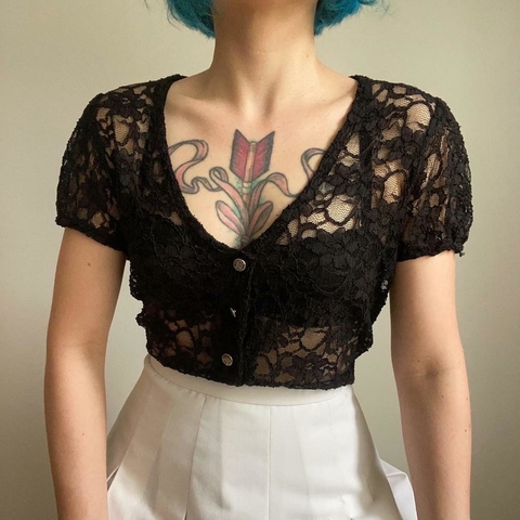 camisa em renda preta - M/G