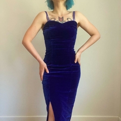 vestido roxo em veludo vintage - PP