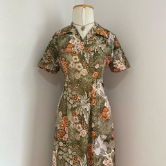 vestido vintage verde floresta - M