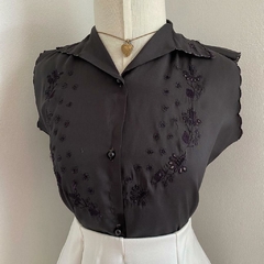 camisa preta vintage bordada - P - comprar online