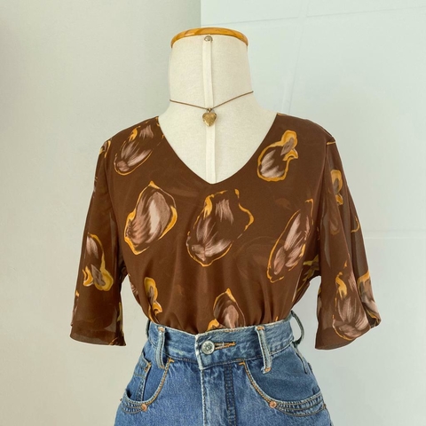 blusa marrom em voal - P/M